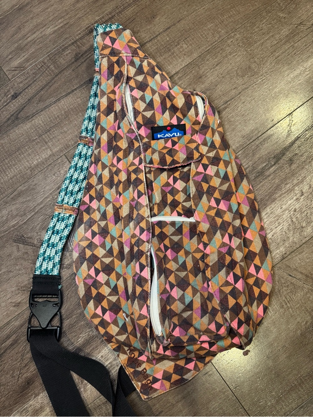 Kavu Brown Pink Teal Geometric Sling Bag
